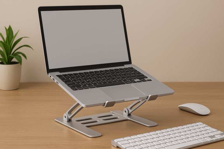 creer une image realiste 16:9 sur ce sujet : Support laptop ergonomique portable