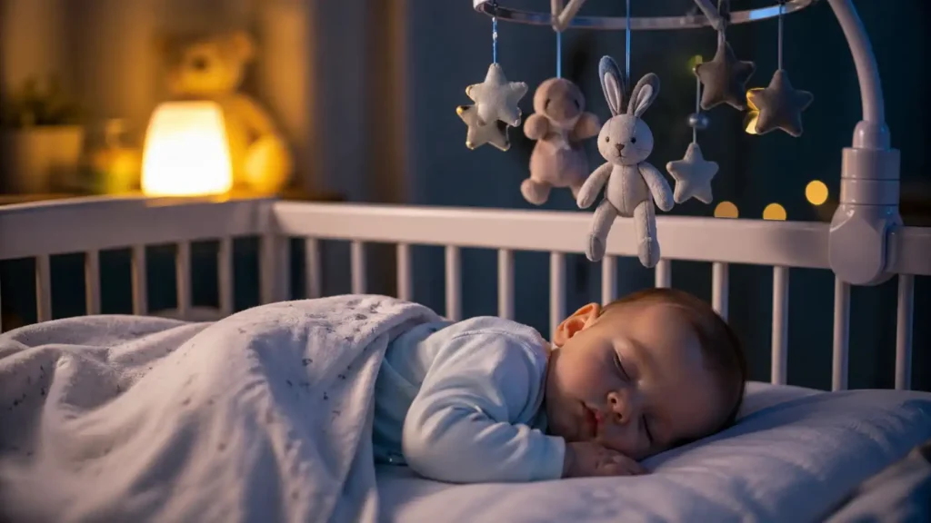 bébé qui dort paisiblement la nuit grâce à une routine de sommeil efficace