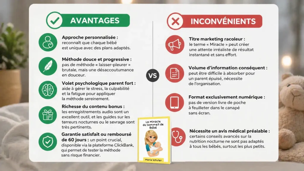 comparatif des avantages et inconvénients du guide miracle du sommeil de bébé