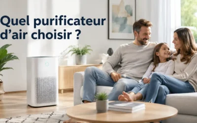 Famille Heureuse Dans Un Salon Lumineux Avec Purificateur Dair Moderne Pour Ameliorer La Qualite De Lair Interieur Reduire Les Allergies La Poussiere Et Les Polluants