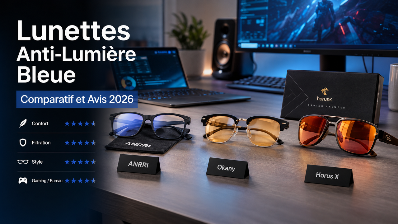 Lunettes Anti-Lumière Bleue : Comparatif et Avis 2026 (ANRRI, Okany, Horus X)