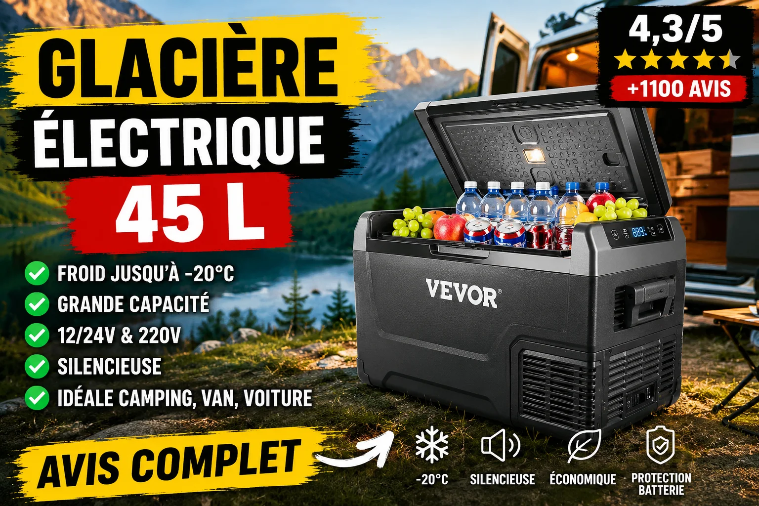 VEVOR Glacière électrique 45 L : avis complet pour camping, van et longs trajets
